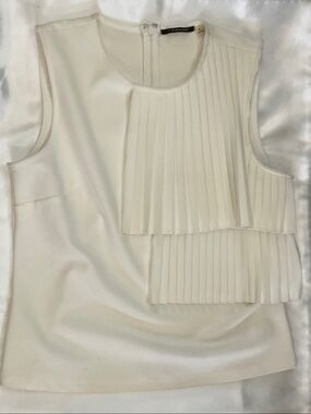 Tahari Cream Pleated Layered Sleeveless Camisole